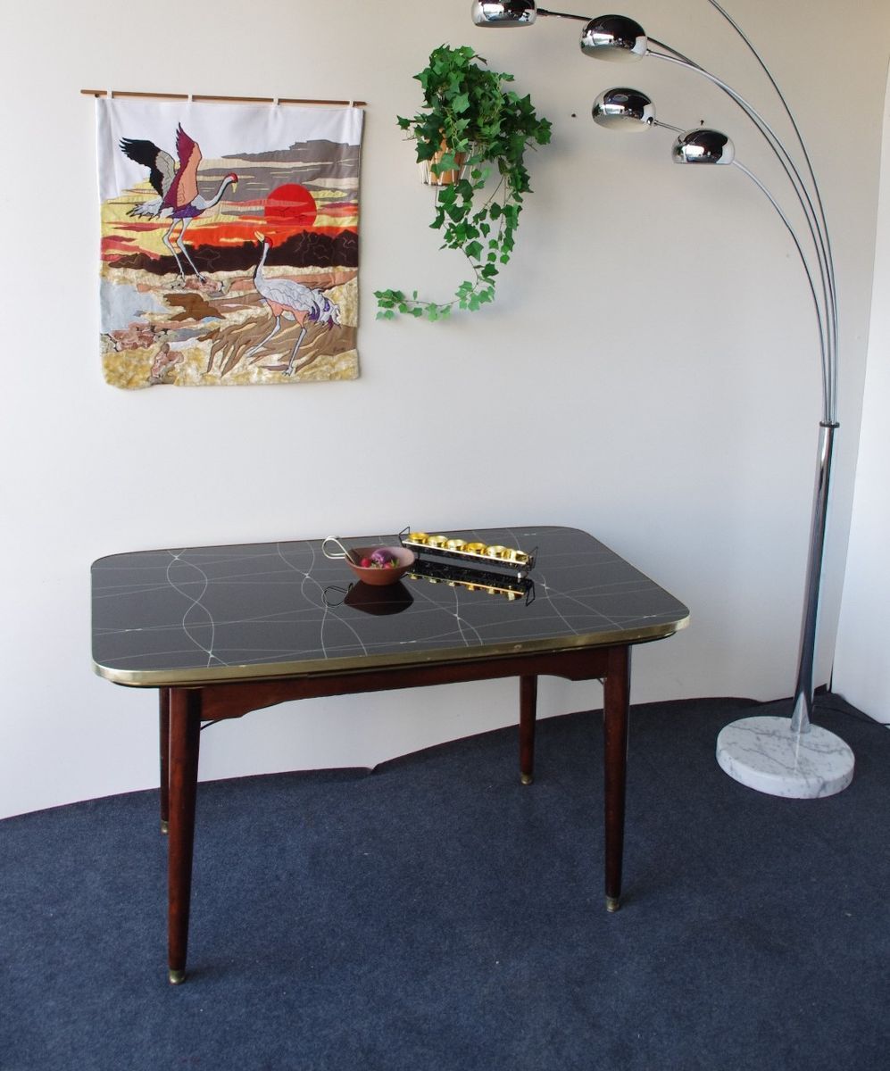 Folding table with black and gold painted glass, 1950