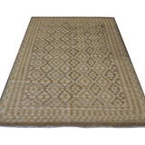 Beige cream scandinavian style kilim handmade flat-woven wool area rug- 198x155cm