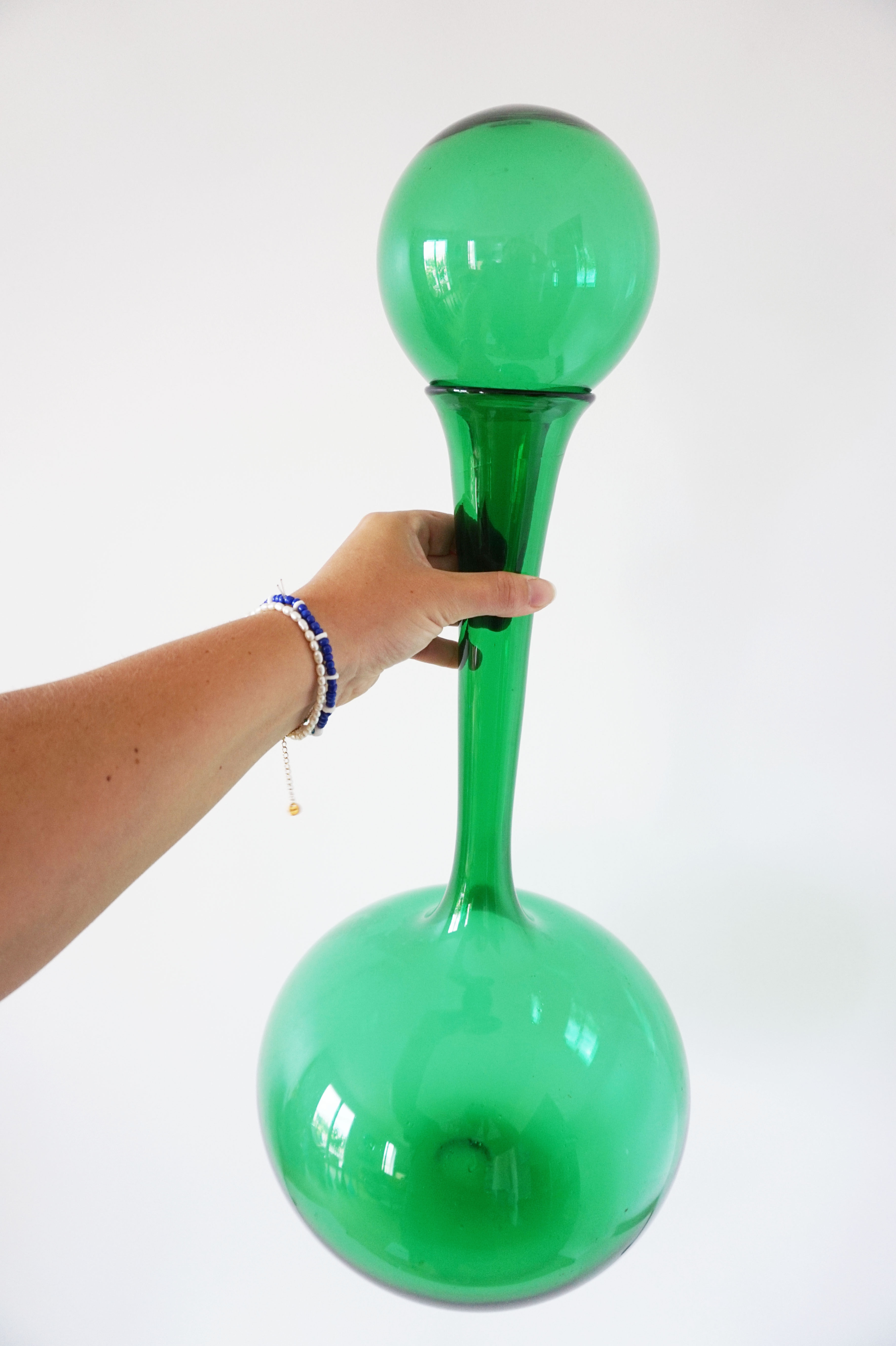 Italian bottle or decanter in green blown glass empoli