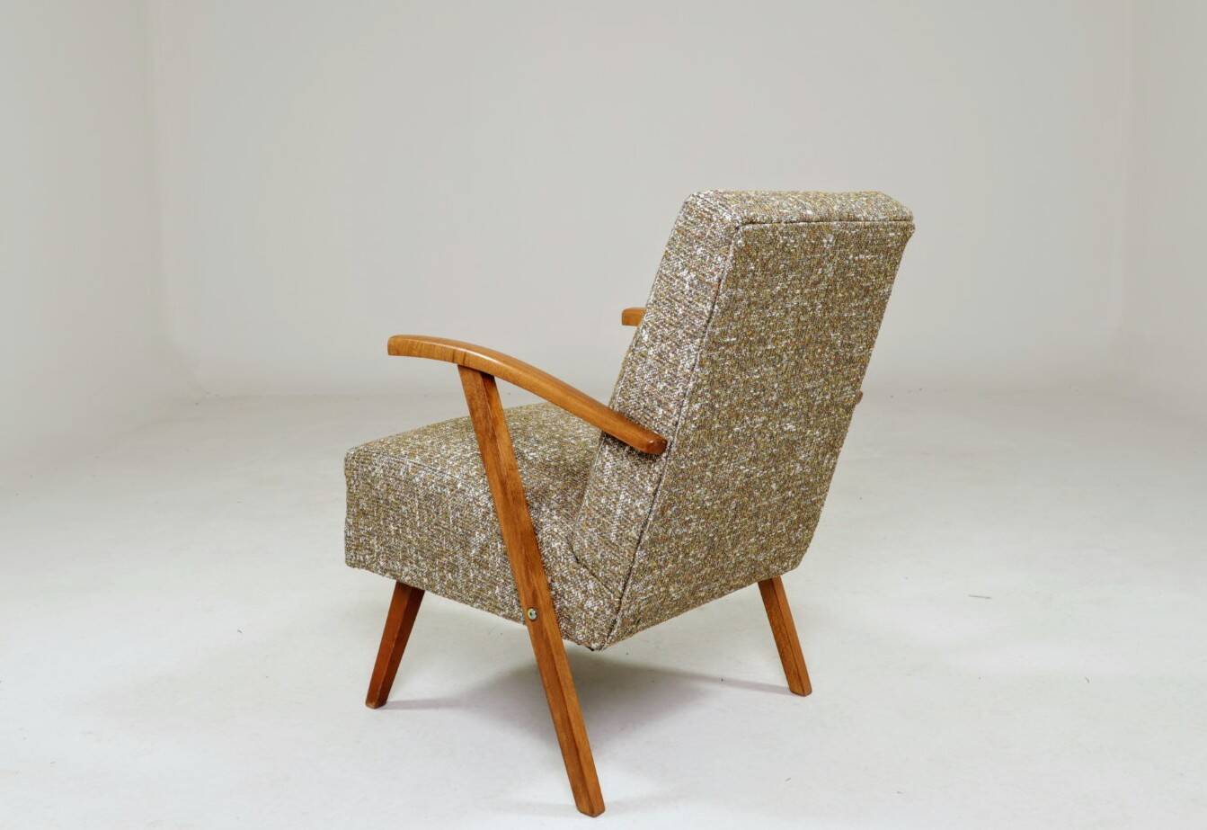 Vintage Lounge Chair Green Pattern Upholstery Refurbished, 1970s.