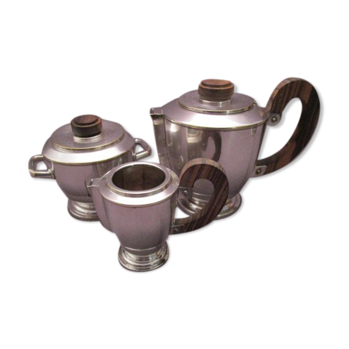 Service with art-deco coffee in silver metal and rosewood