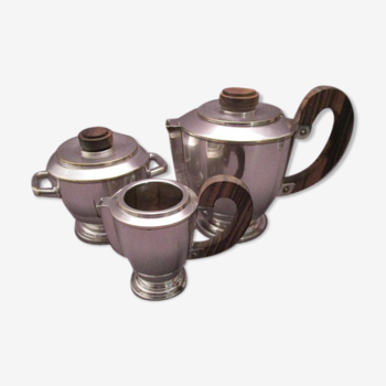 Service with art-deco coffee in silver metal and rosewood