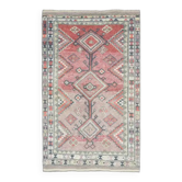 Tapis en laine et coton turc vintage noué à la main rose 130x217