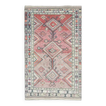 Tapis en laine et coton turc vintage noué à la main rose 130x217