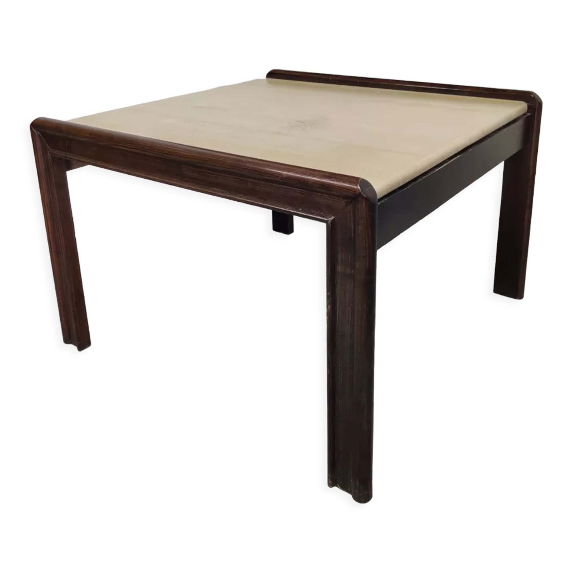 Vintage coffee table wood and travertine