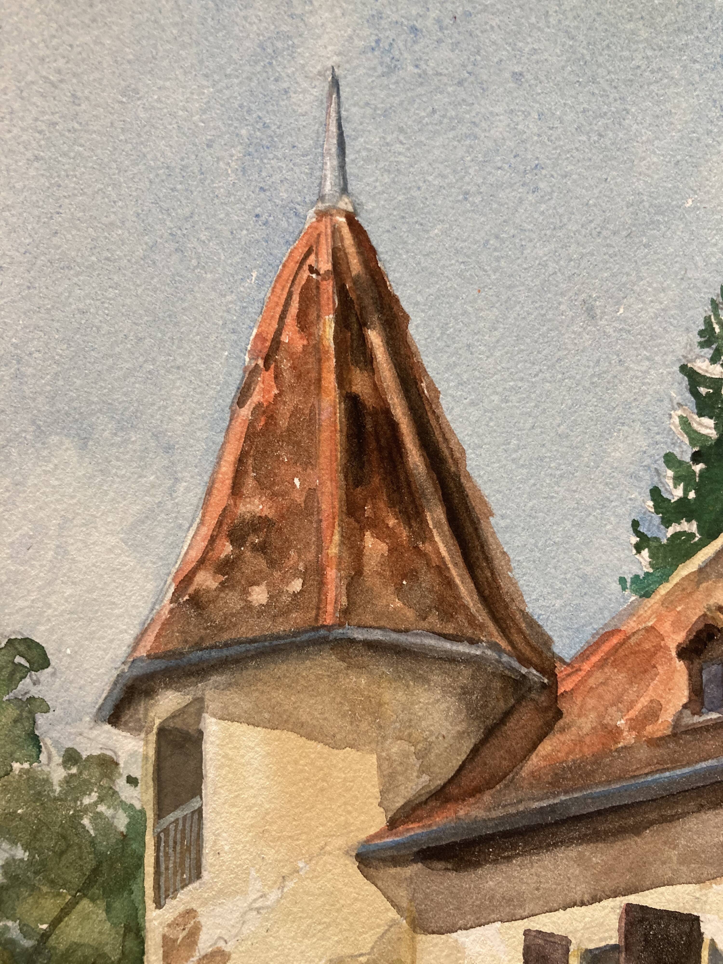 Watercolor landscape old house