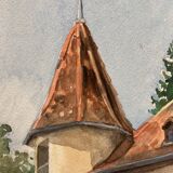 Aquarelle paysage demeure ancienne