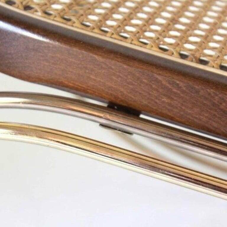 1970s Thonet-Style Rocking Chair, Brass & Wicker