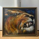 Tableau huile « Tigre à dent de sabre »  signé