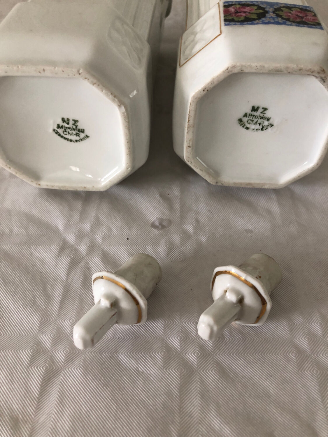 2 old bottles of oil and vinegar made in slovakia