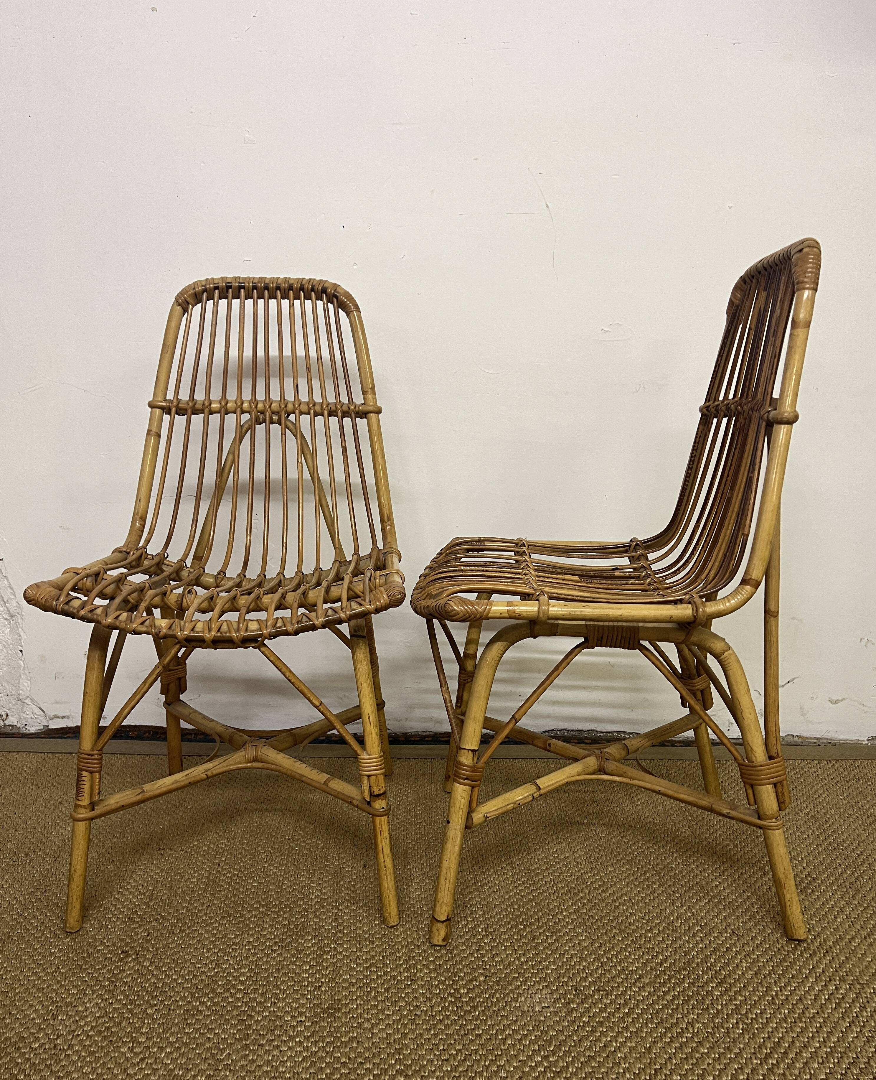 Paire de chaises en rotin & bambou