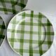 3 flat plates vintage art deco style, green checkered, Moulins des Loups