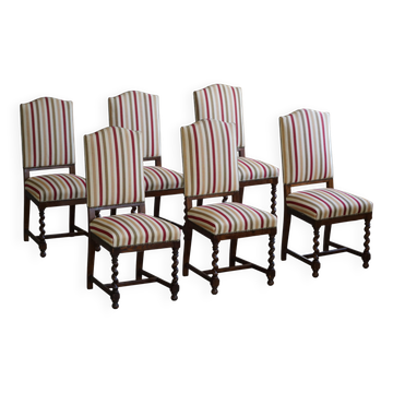 Set of 6 Swedish baroque style dining chairs in oak, early 20th century.