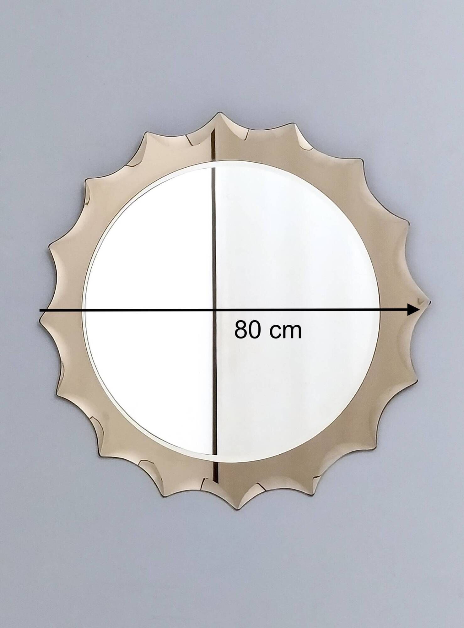 Postmodern Sun Shaped Bronze Wall Mirror in the Style of Cristal Art, Italy