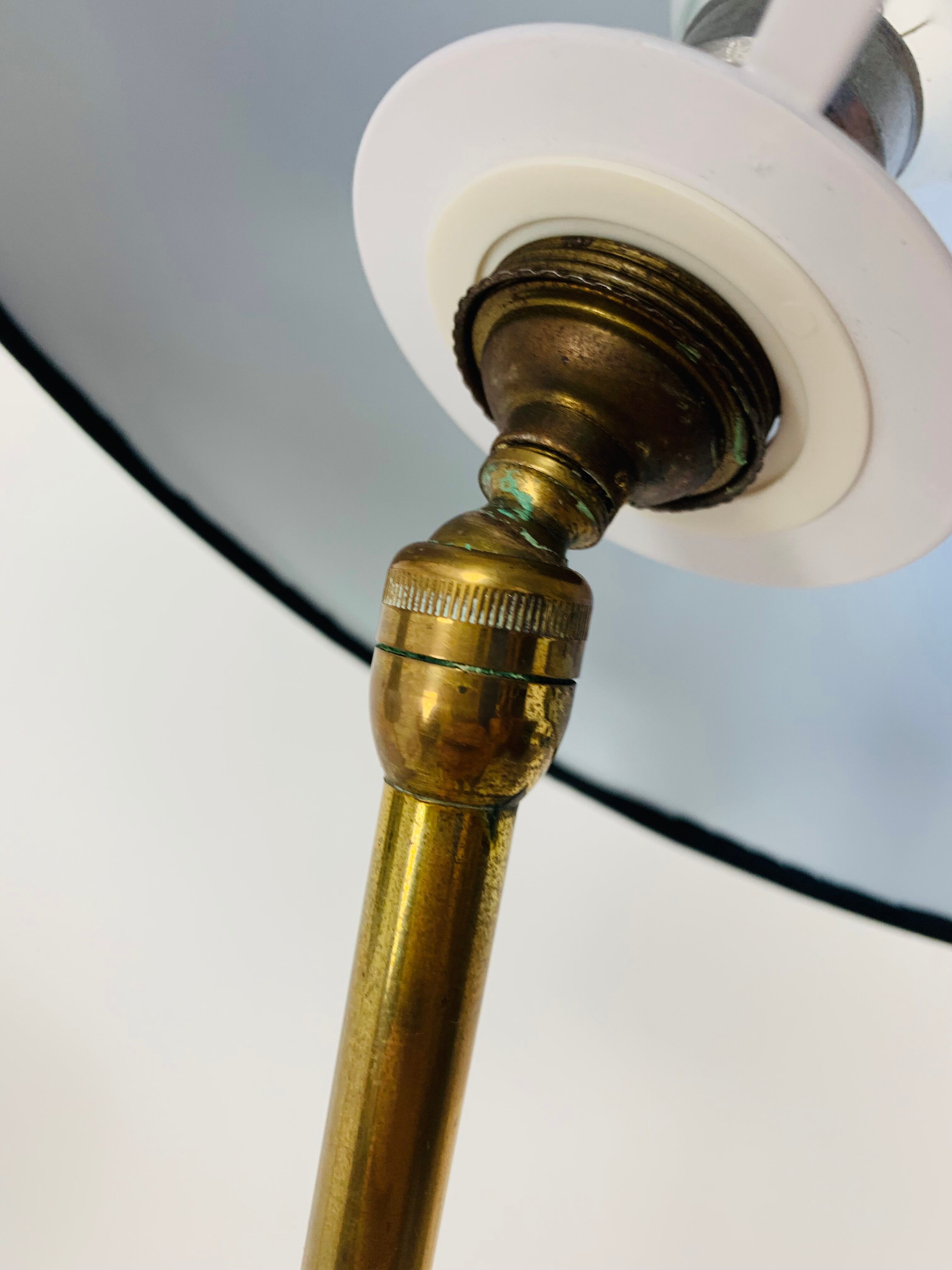 Floor lamp 3 arms 50 years brass and black lacquer for house Arlus