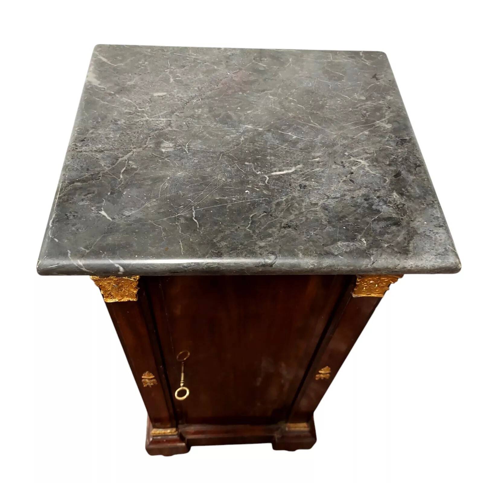 Antique bedside table - napoleon iii column mahogany marble 19th century