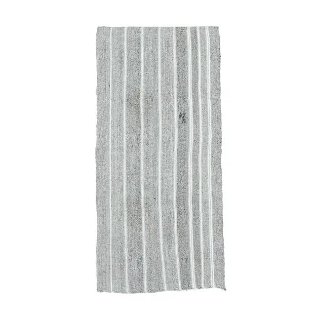 Vintage Turkish Hand-Knotted Wool Cotton Gray Kilim Runner Rug 95x196
