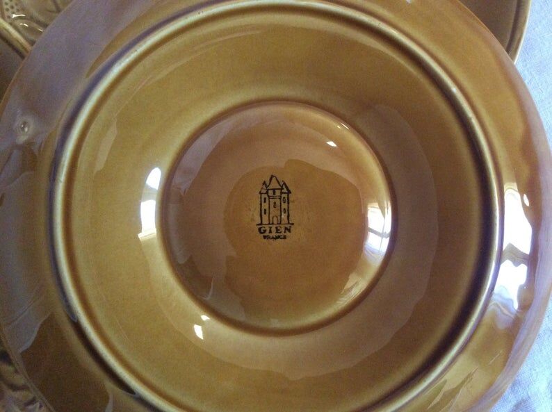 Set of 5 french vintage plates in Gien 1950 dabbling