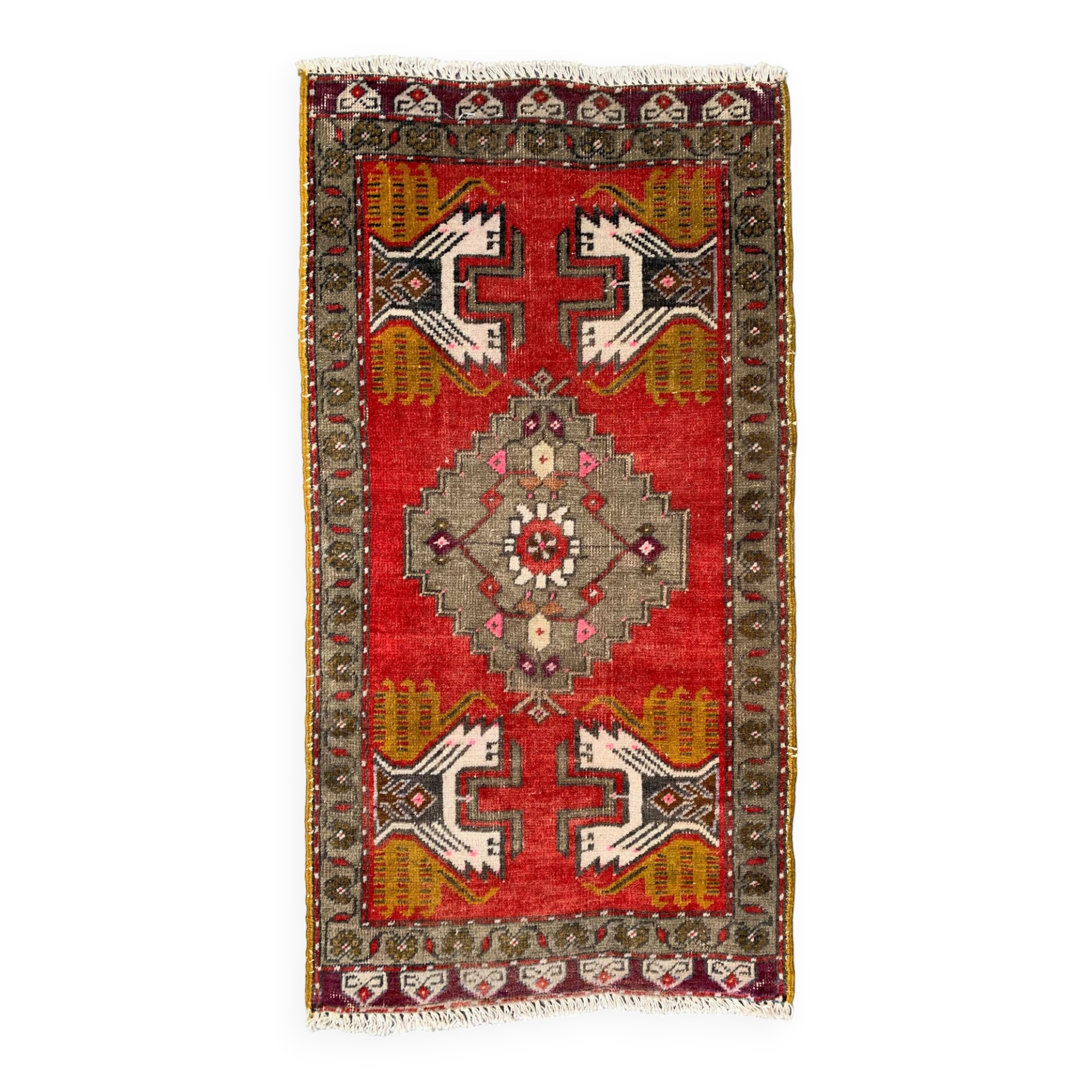 Small Vintage Turkish Rug 96x48 cm, Short Runner, Tribal, Shabby, Mini Carpet