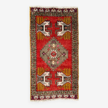 Small Vintage Turkish Rug 96x48 cm, Short Runner, Tribal, Shabby, Mini Carpet