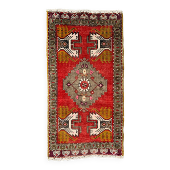 Small Vintage Turkish Rug 96x48 cm, Short Runner, Tribal, Shabby, Mini Carpet