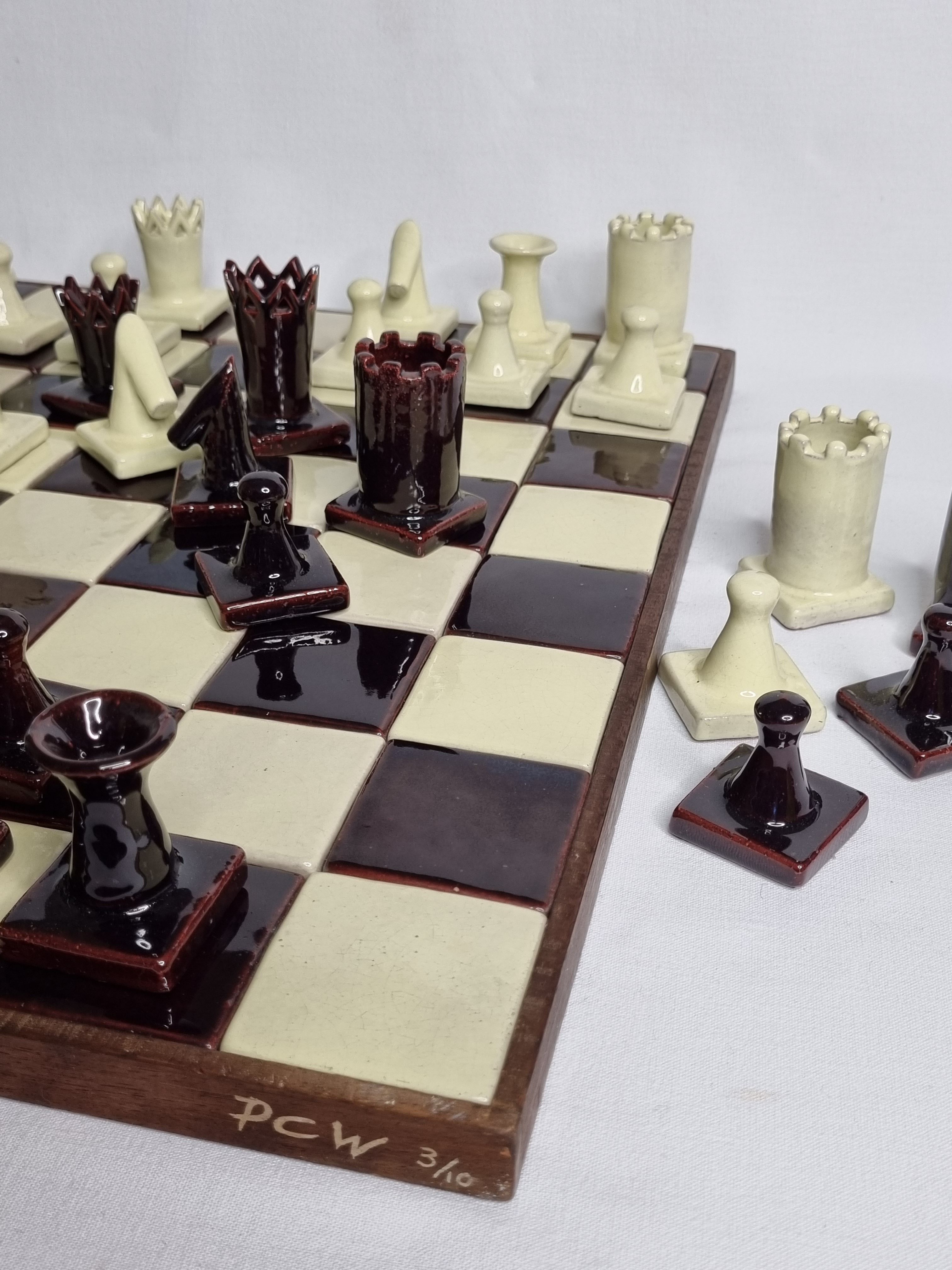 Jeu D'échecs Ancien En Terre Cuite - Années 1930 - Avec Boîte D'origine - Rare