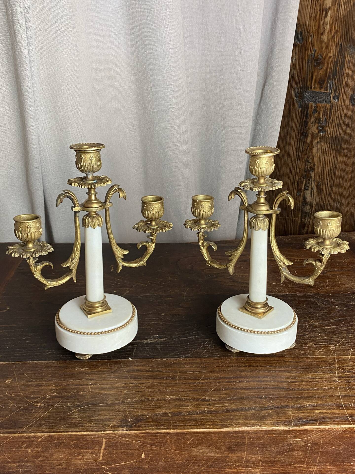 Pair of bronze and marble candelabra, France, 19th century