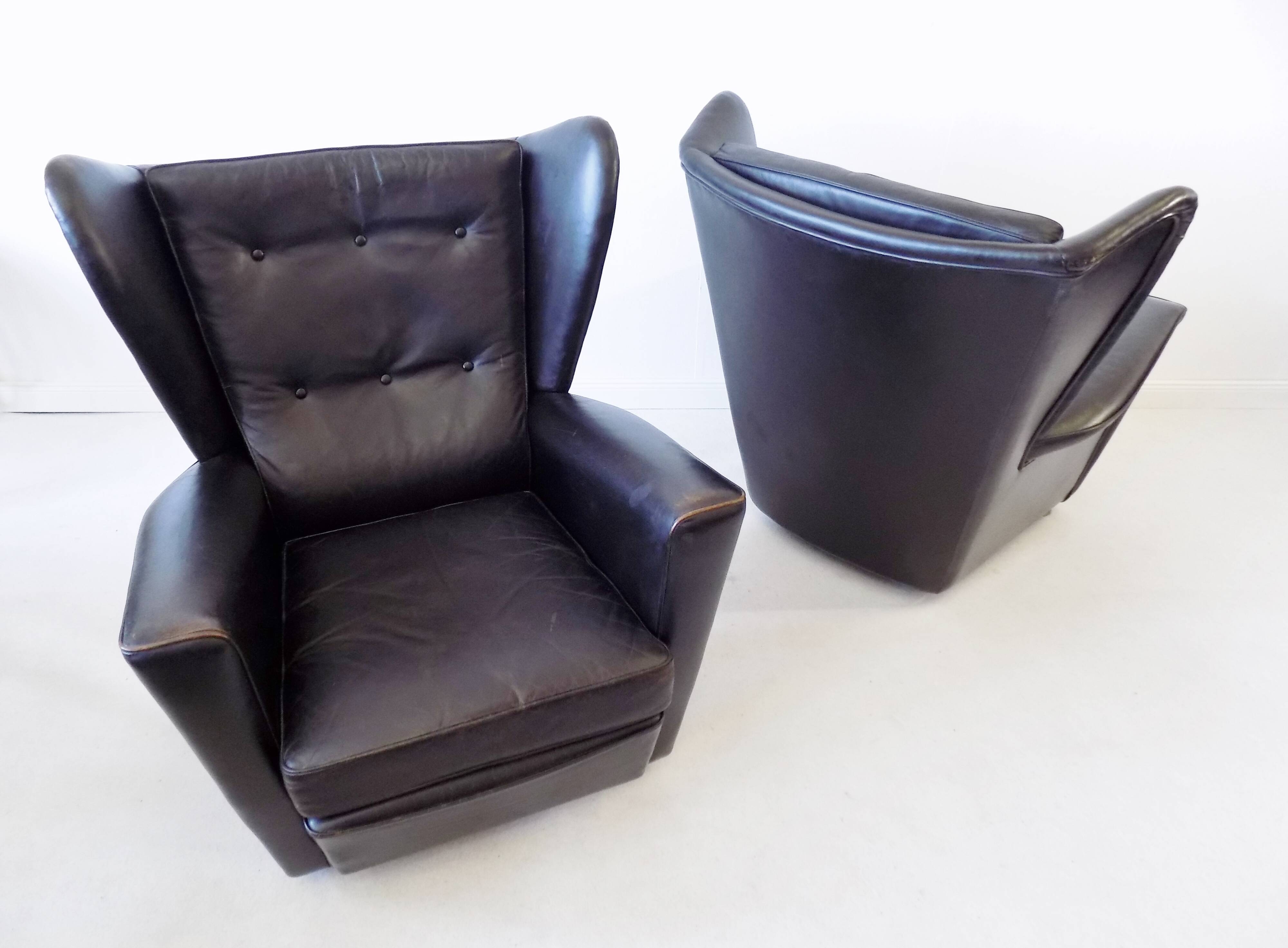 Howard Keith pair of black leather armchairs for HK Furniture