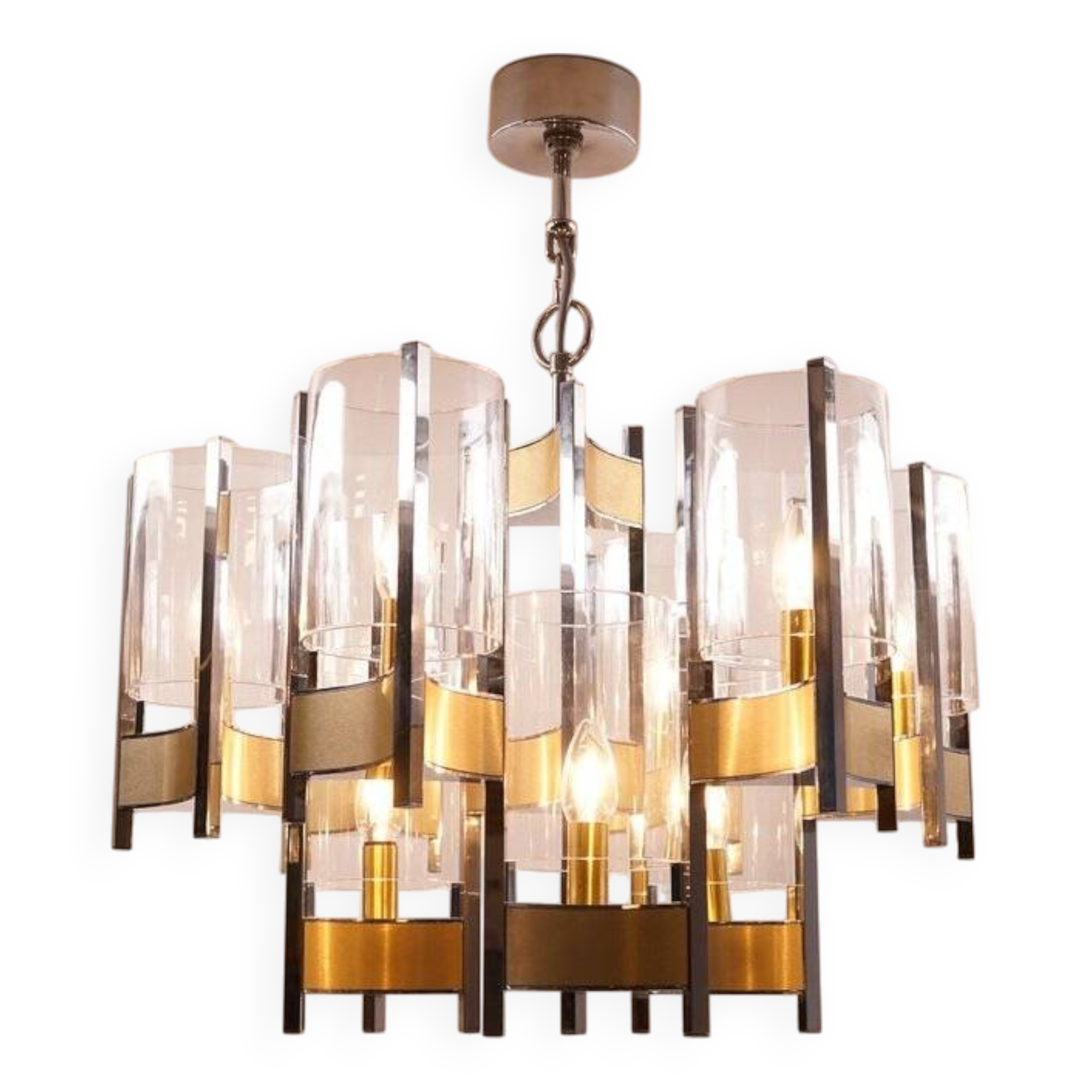 Vintage Chrome and Brass Chandelier by Sciolari