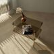 Vintage brass side table with smoked glass, 1970s