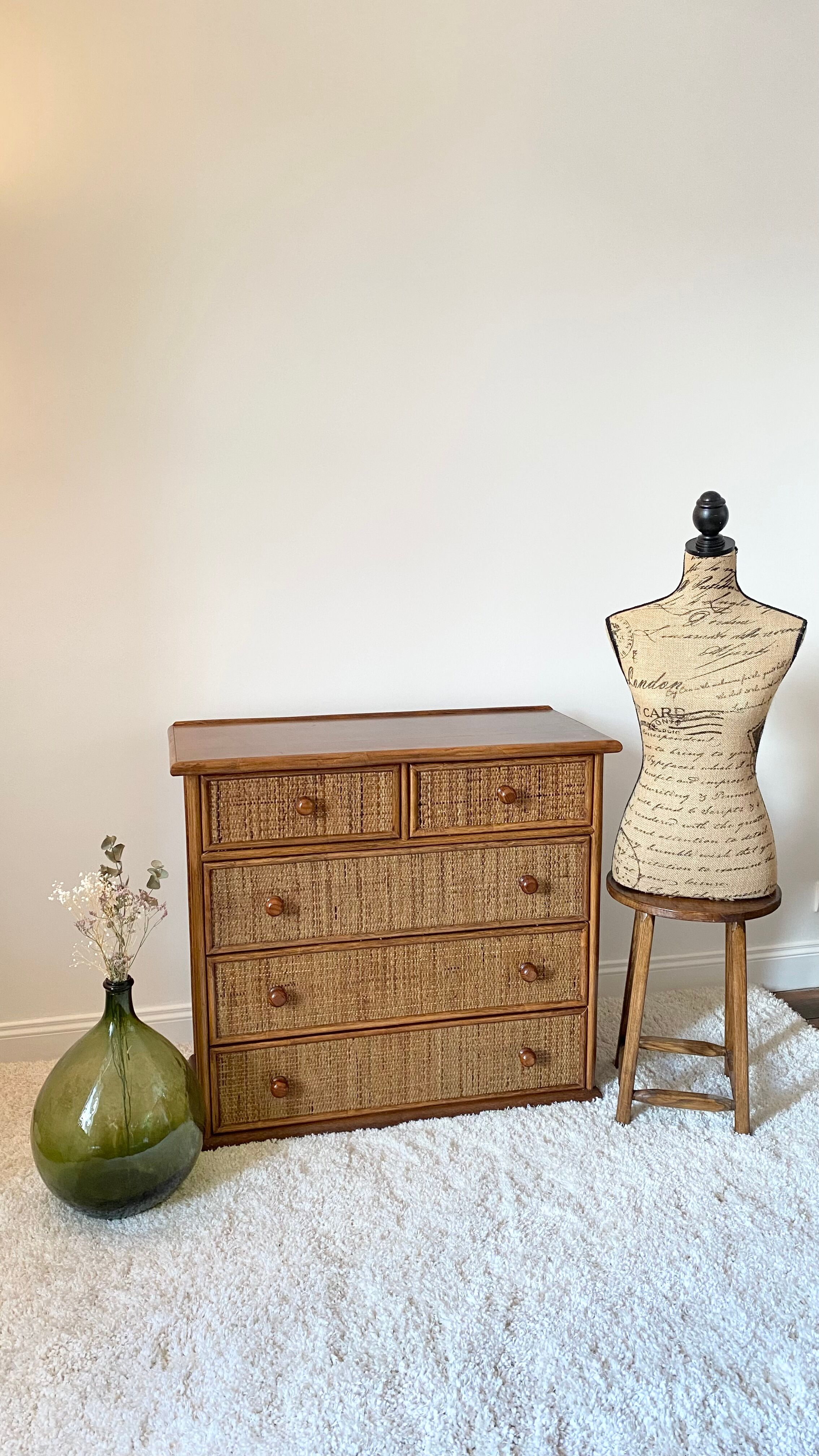 Vintage rattan chest of drawers