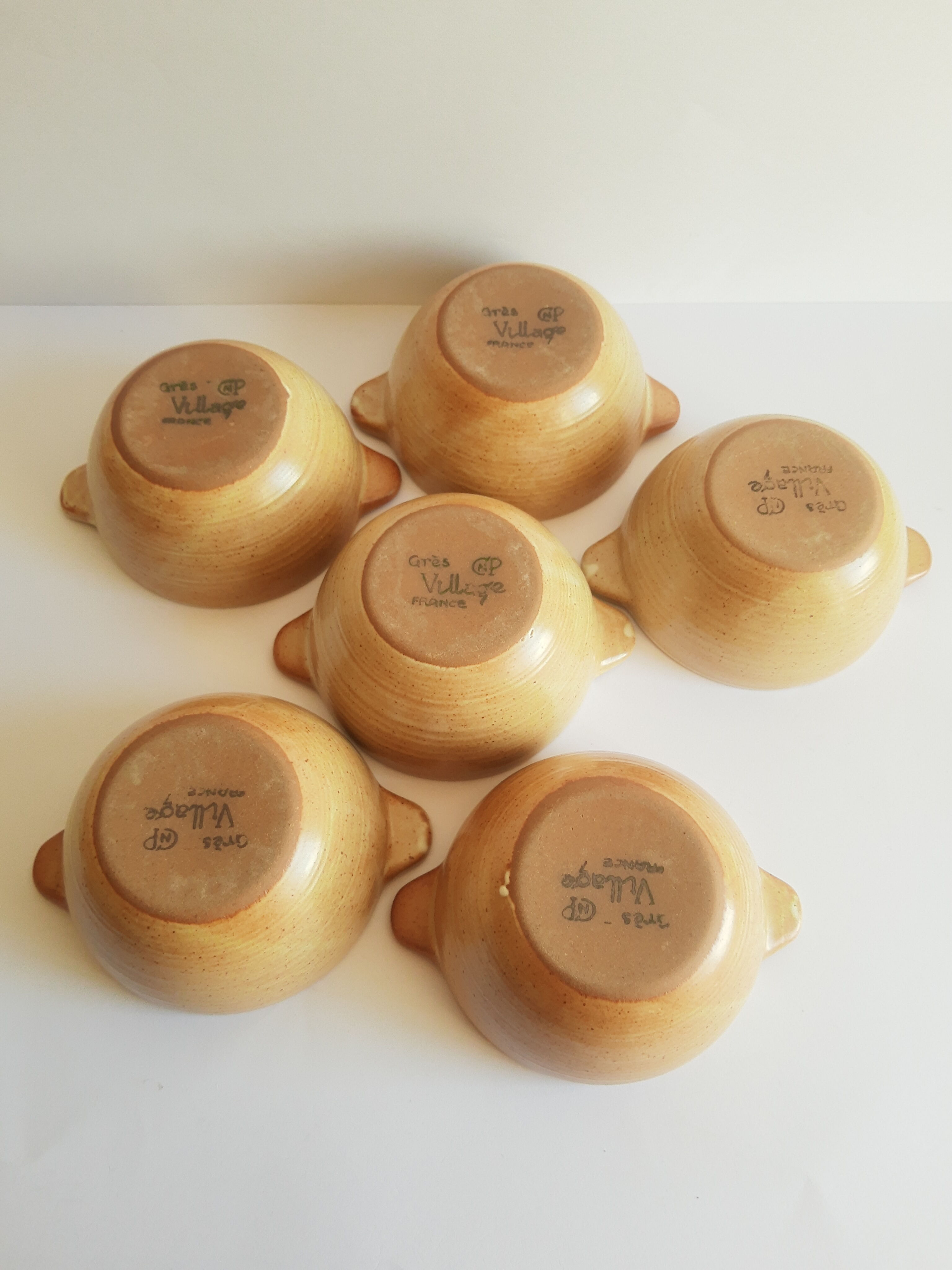 Set of 6 ear bowls in gres cnp gres village France vintage old