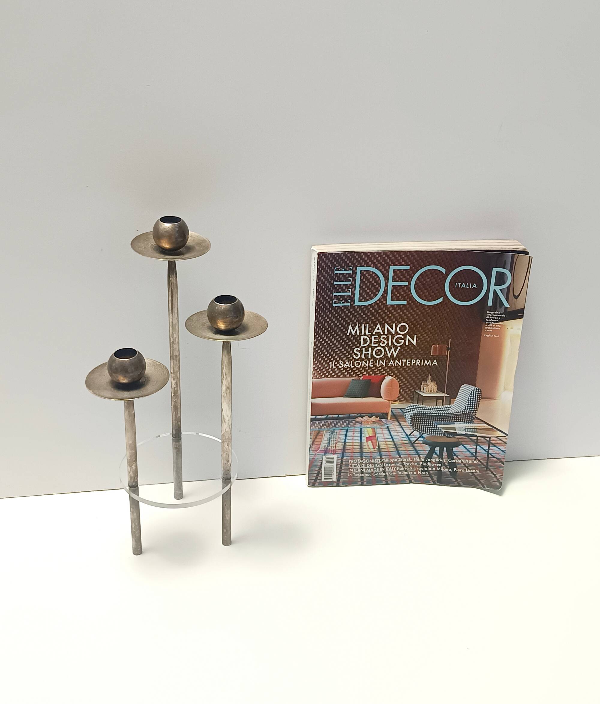 Silver-Plated Brass and Plexiglass Candelabrum by Mesa, Italy 1970s