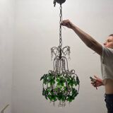 Lampe suspendue Macaroni à fleurs vertes des années 1950