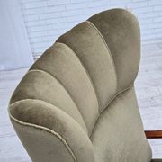 1960s, Danish highback armchair, furniture velour, oak wood.