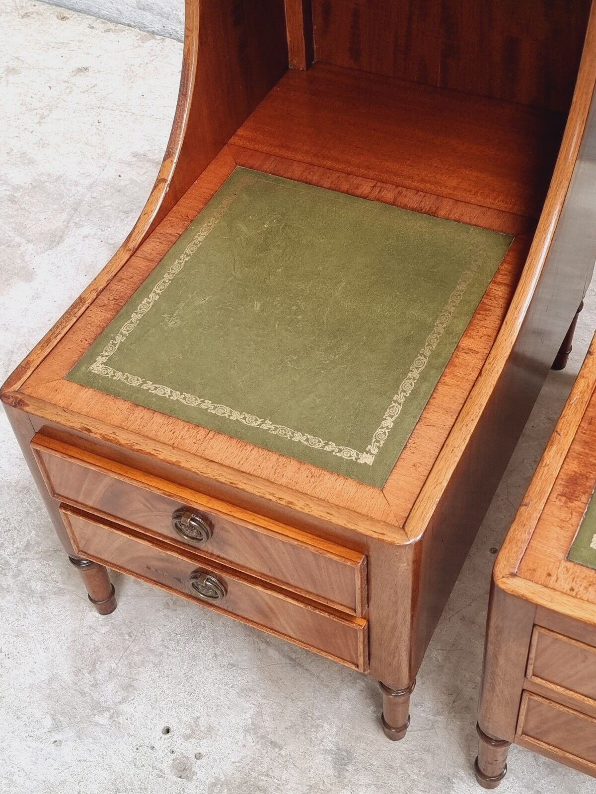 Set of mid century bedside tables with inlaid leather