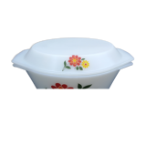Flat vintage round Arcopal casserole with flowers