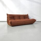 Canapé Togo français en cuir de vachette épais couleur cognac, signé Michel Ducaroy pour Ligne Roset