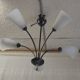 5-light chandelier in metal and opaline - mid-20th century