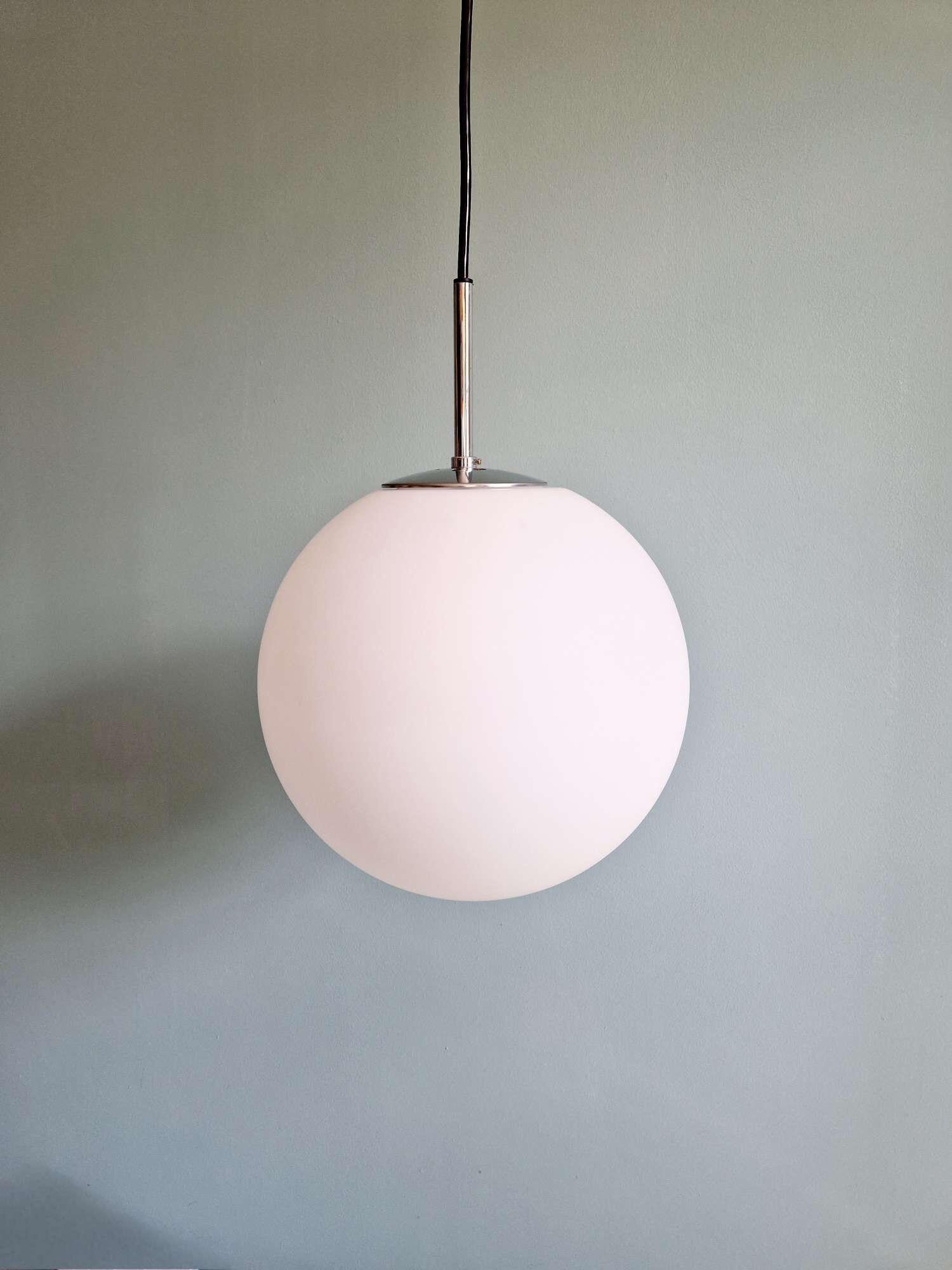 Large satin white opal glass pendant light, Limburg, 1970