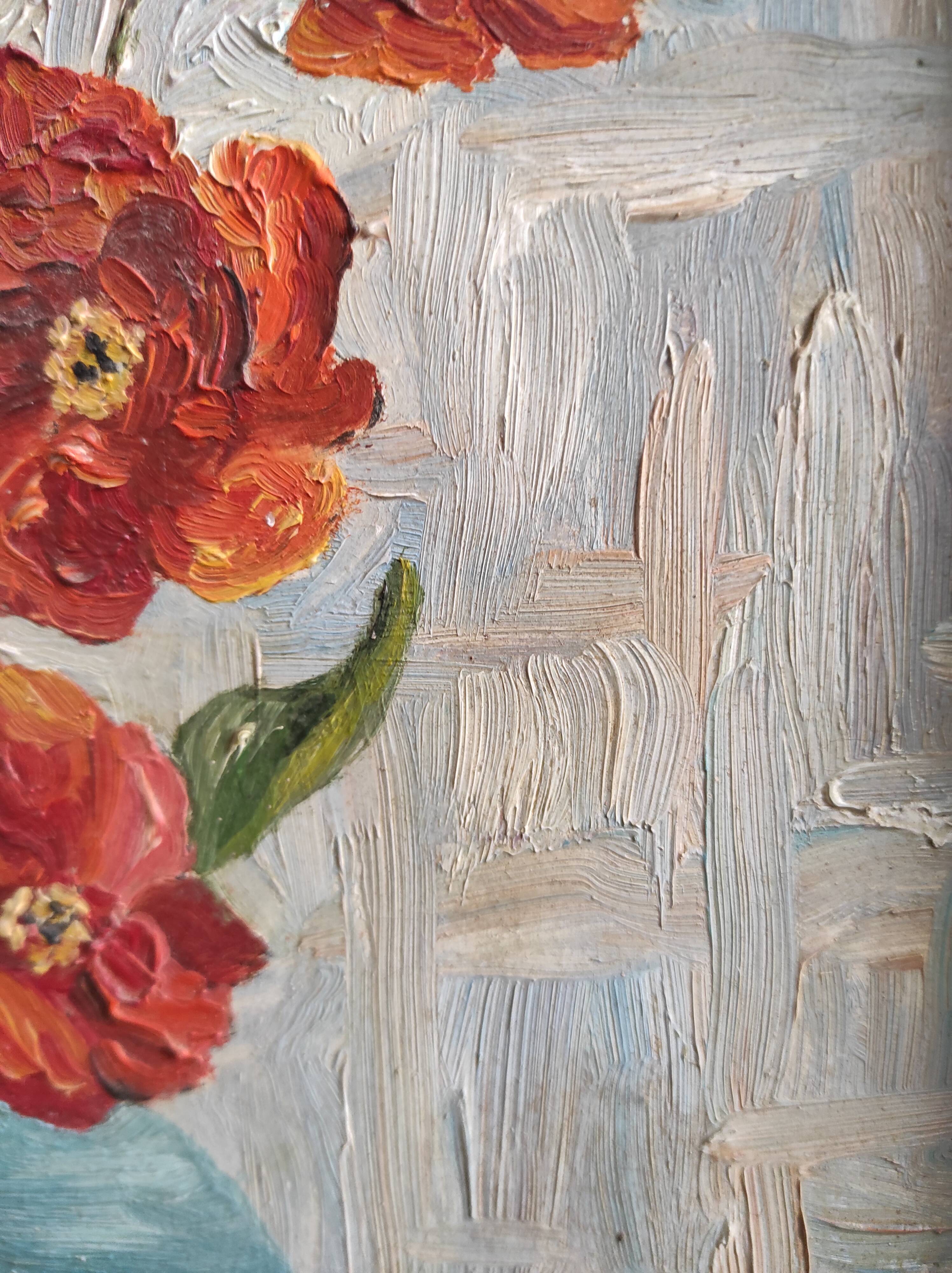Vintage French oil painting of flowers