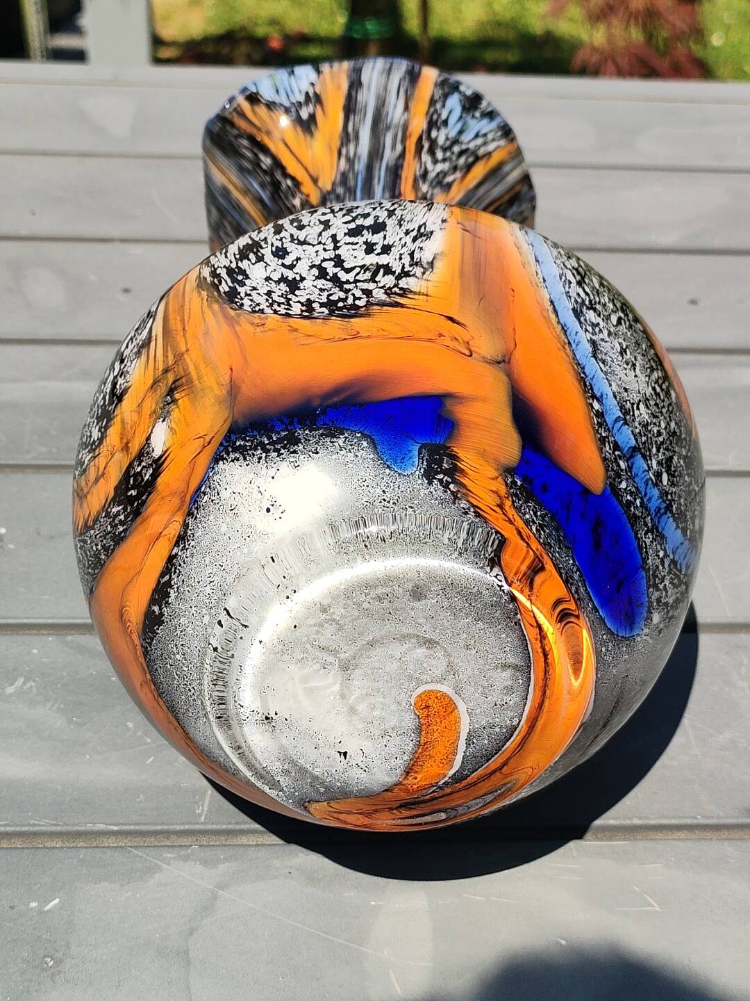 Murano Art Glass Carafe Vase/Carlo Moretti, Speckled Swirls