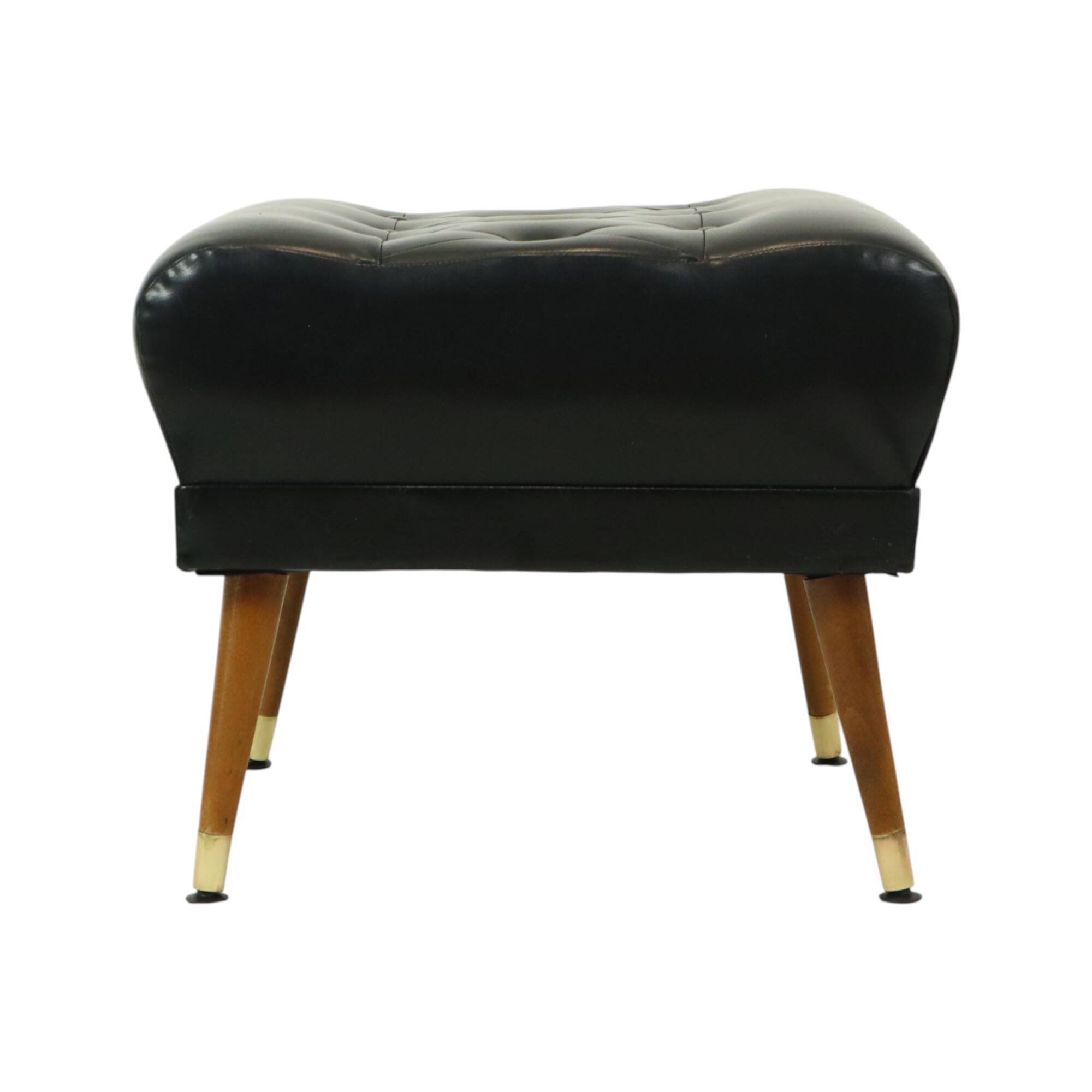 Vintage Black Pouf Conical Legs Chesterfield Style Skai