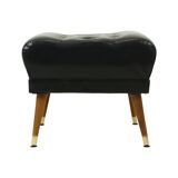 Vintage Black Pouf Conical Legs Chesterfield Style Skai