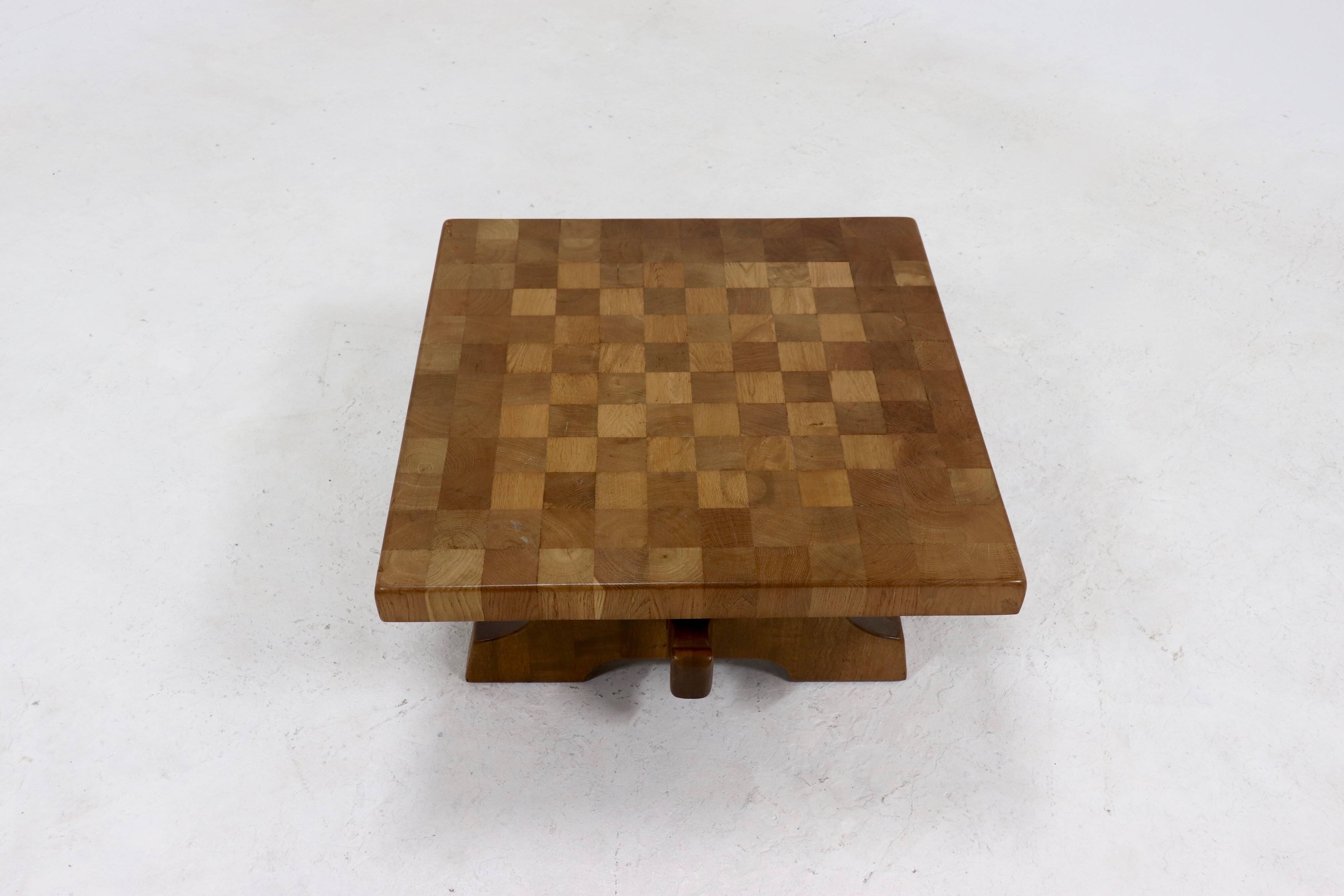 Brutalist Solid Blonde Oak Checkered Coffee Table 1970s