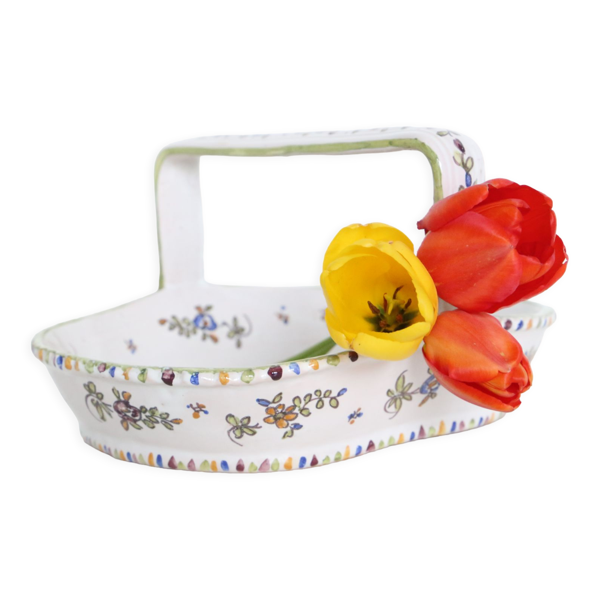 Ceramic basket of Martres Tolosane, hand painted