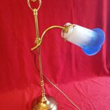 Brass floor lamp with tulip-shaped glass paste shade