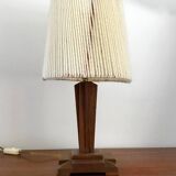 Art Deco oak lamp and wool lampshade from the 1930s