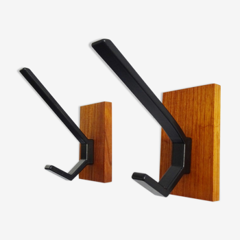 Vintage teak wall hooks, mid century coat hooks