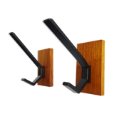 Vintage teak wall hooks, mid century coat hooks